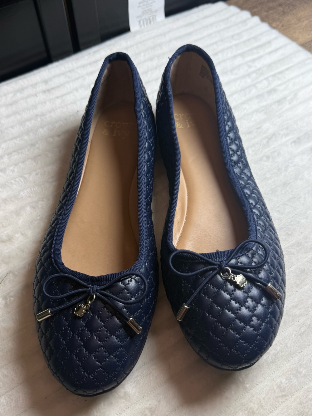crown & ivy Navy Quilted Ballet Flats with Bow Charm - Picture 2 of 8